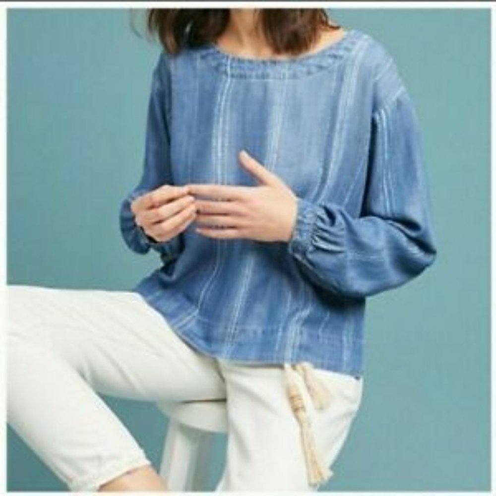 Anthro Cloth & Stone Chambray Blue Back Zipper Top Size M